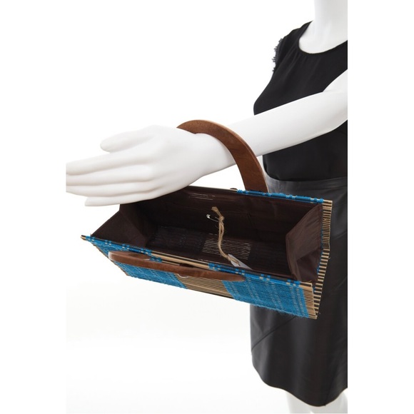 Vintage slat sticks and wooden handle handbag - Picture 5 of 7